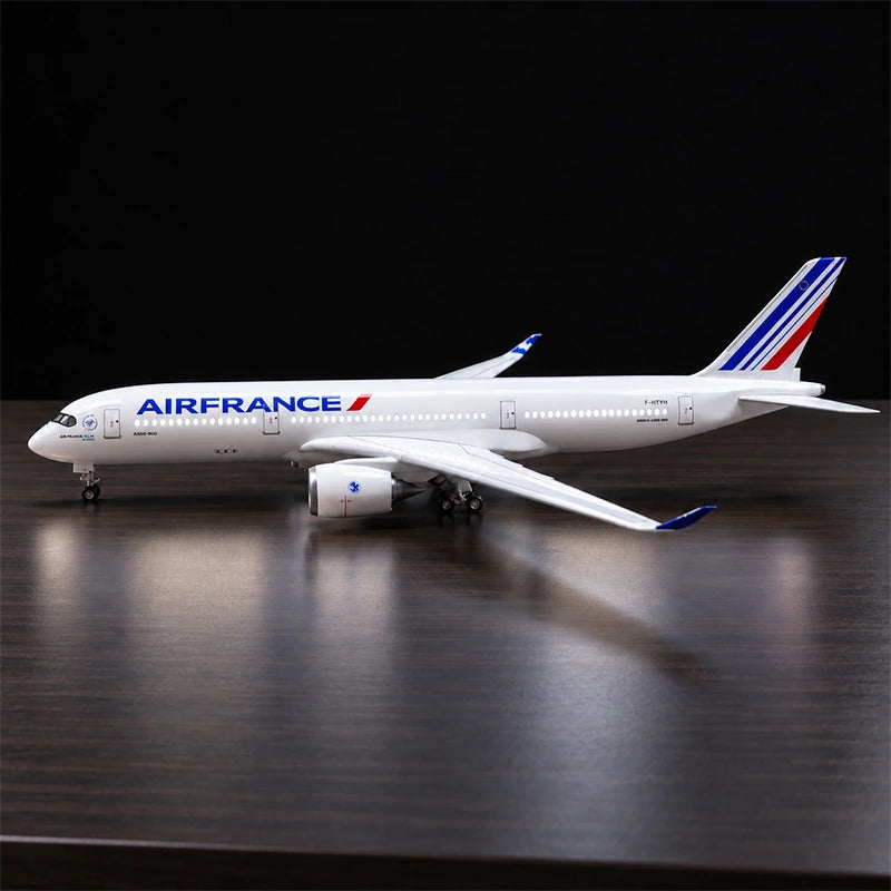 Air France Airbus A350-900 1:142 scale aircraft display model with LED cabin lighting and display stand.