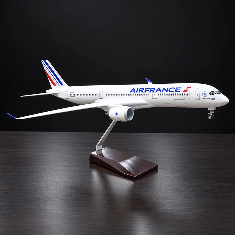 Air France Airbus A350-900 1:142 scale aircraft display model with LED cabin lighting and display stand.