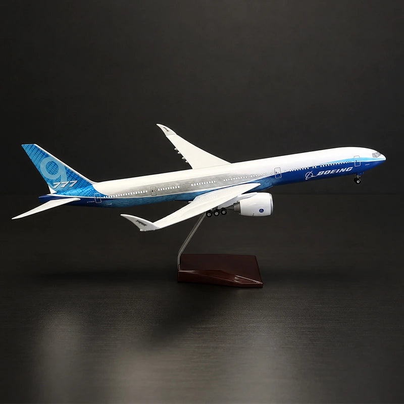 Boeing 777-9 1:163 scale model airplane with detailed Boeing livery and folding wingtips