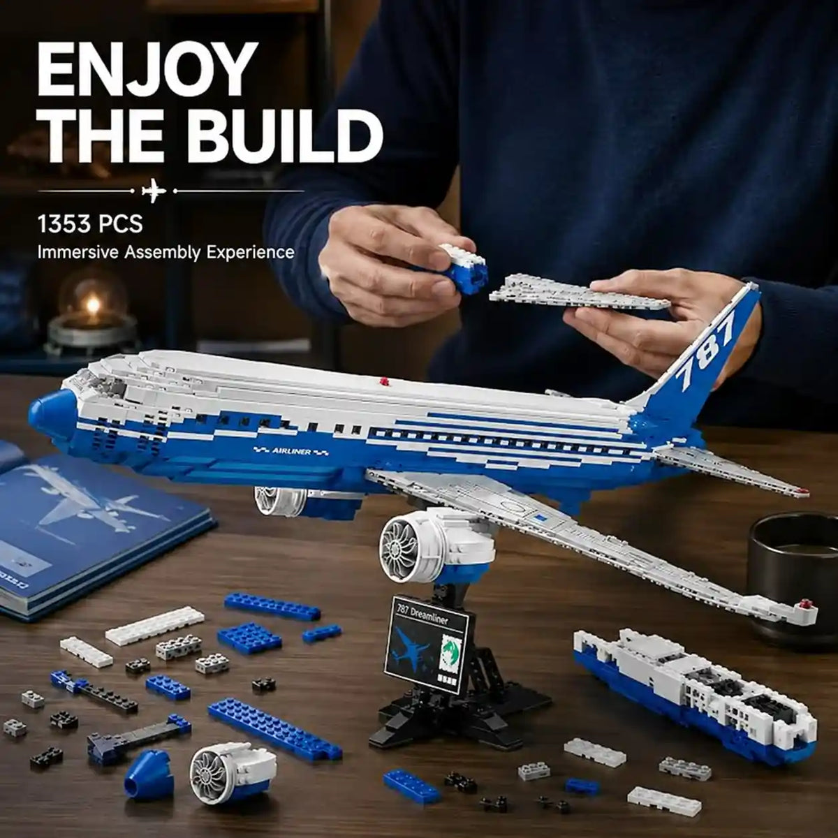 Maquette du Boeing 787 Dreamliner en briques de 1 353 pièces.