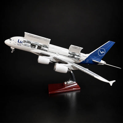Lufthansa Airbus A380 model airplane with openable cabin and detailed interior display