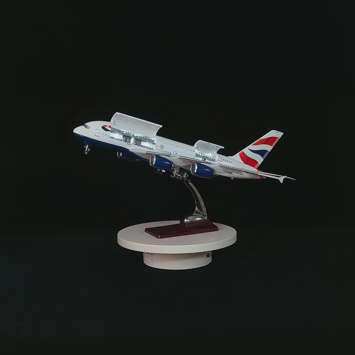 Load video: large scale British Airways A380 model airplane 1:160 detailed aircraft display model